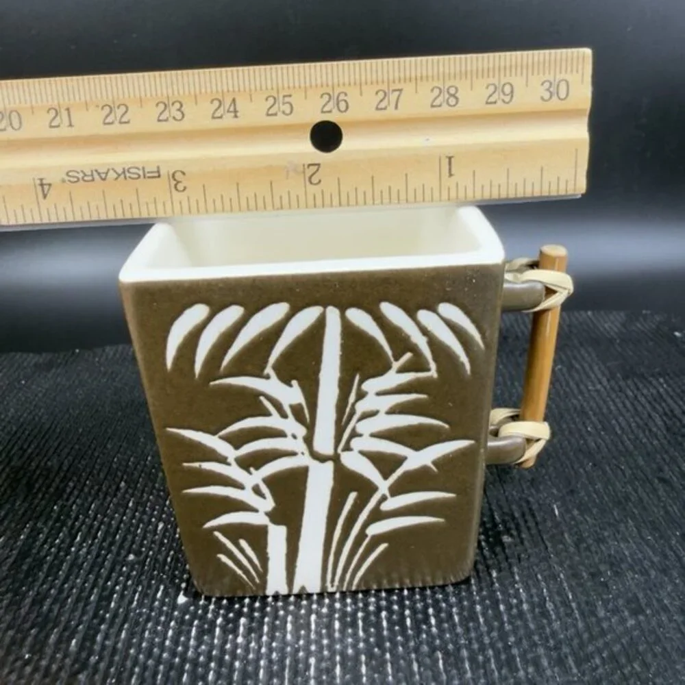 Global Home Vietnam Zazen Stoneware Bamboo Pattern Cups Mugs Set 2 Ceramic‎ VTG